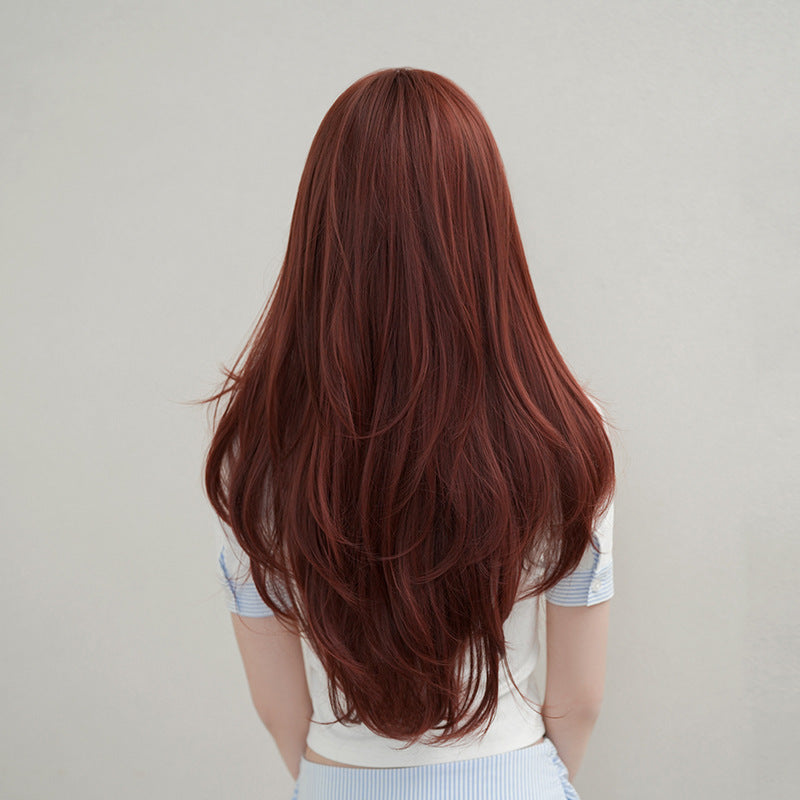 [C-0529] Wine Red Layered Wave Wig with Wispy Fringe