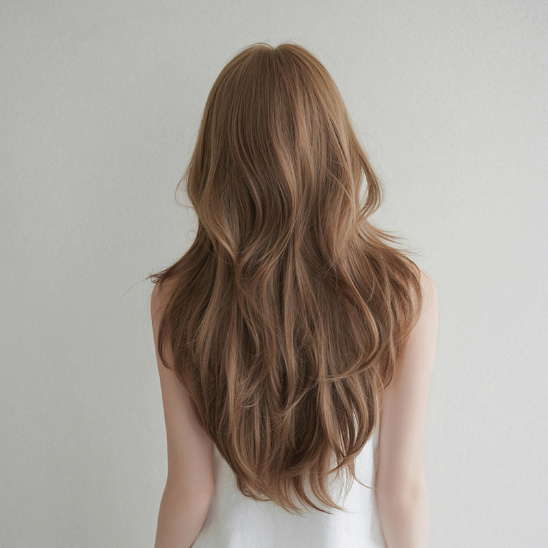 [C-0525] Soft Brown Layered Wave Wig with Wispy Fringe