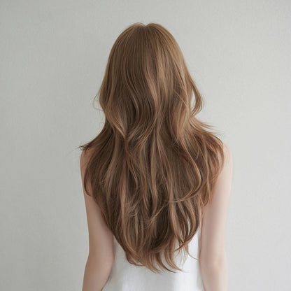 [C-0525] Soft Brown Layered Wave Wig with Wispy Fringe