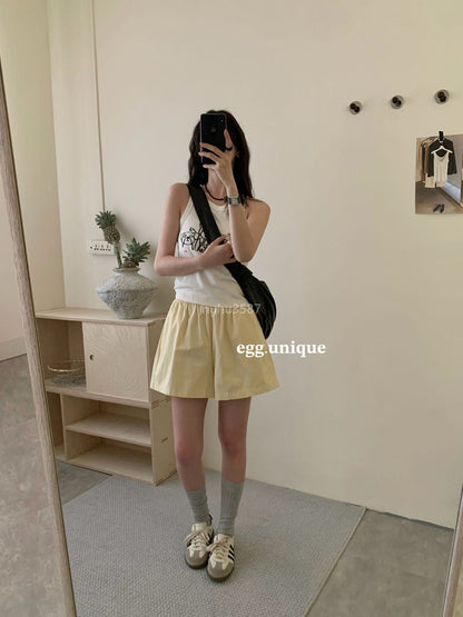 Butter Yellow High-Waist Flare Shorts