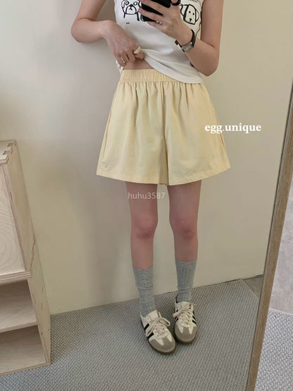 Butter Yellow High-Waist Flare Shorts