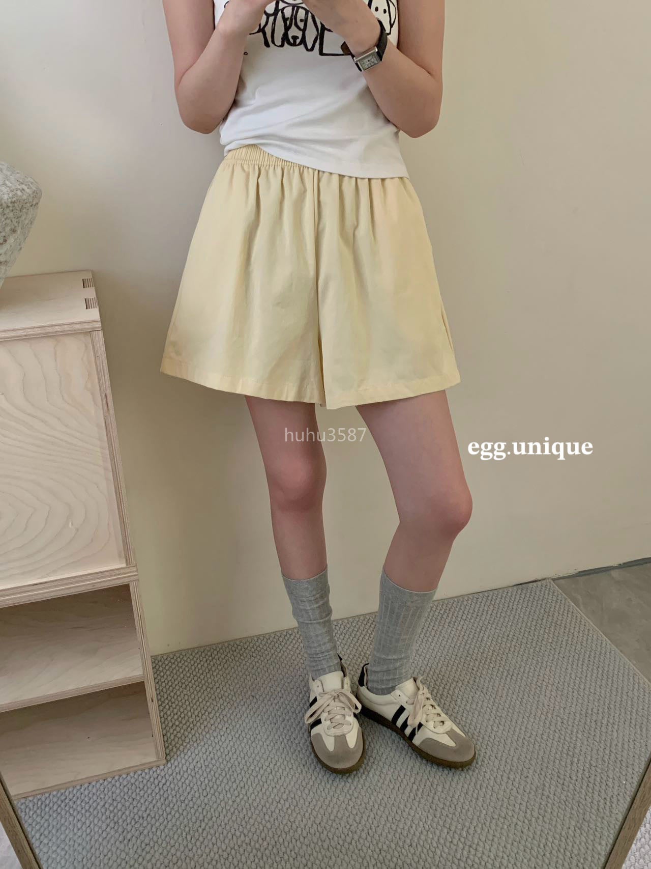 Butter Yellow High-Waist Flare Shorts