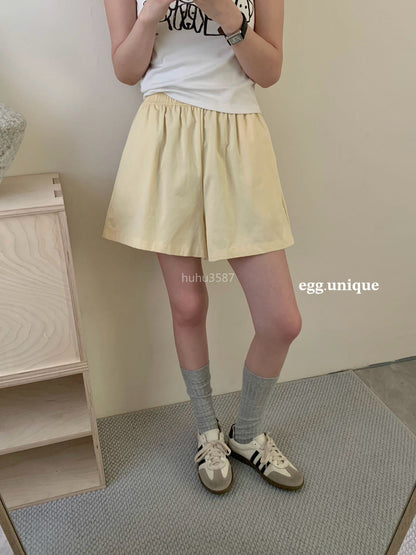 Butter Yellow High-Waist Flare Shorts