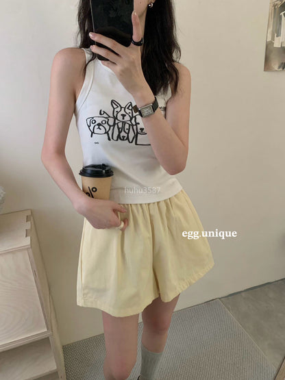 Butter Yellow High-Waist Flare Shorts