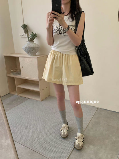 Butter Yellow High-Waist Flare Shorts