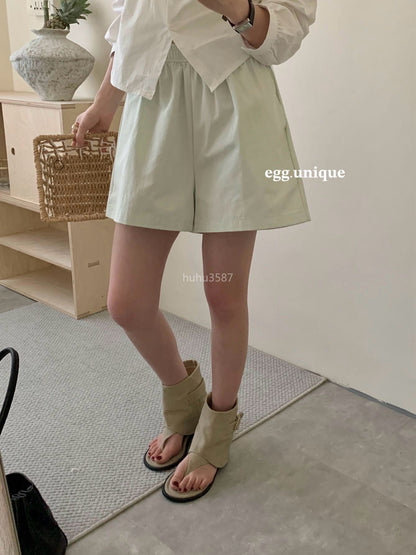 Light Sage Cotton Flare Shorts