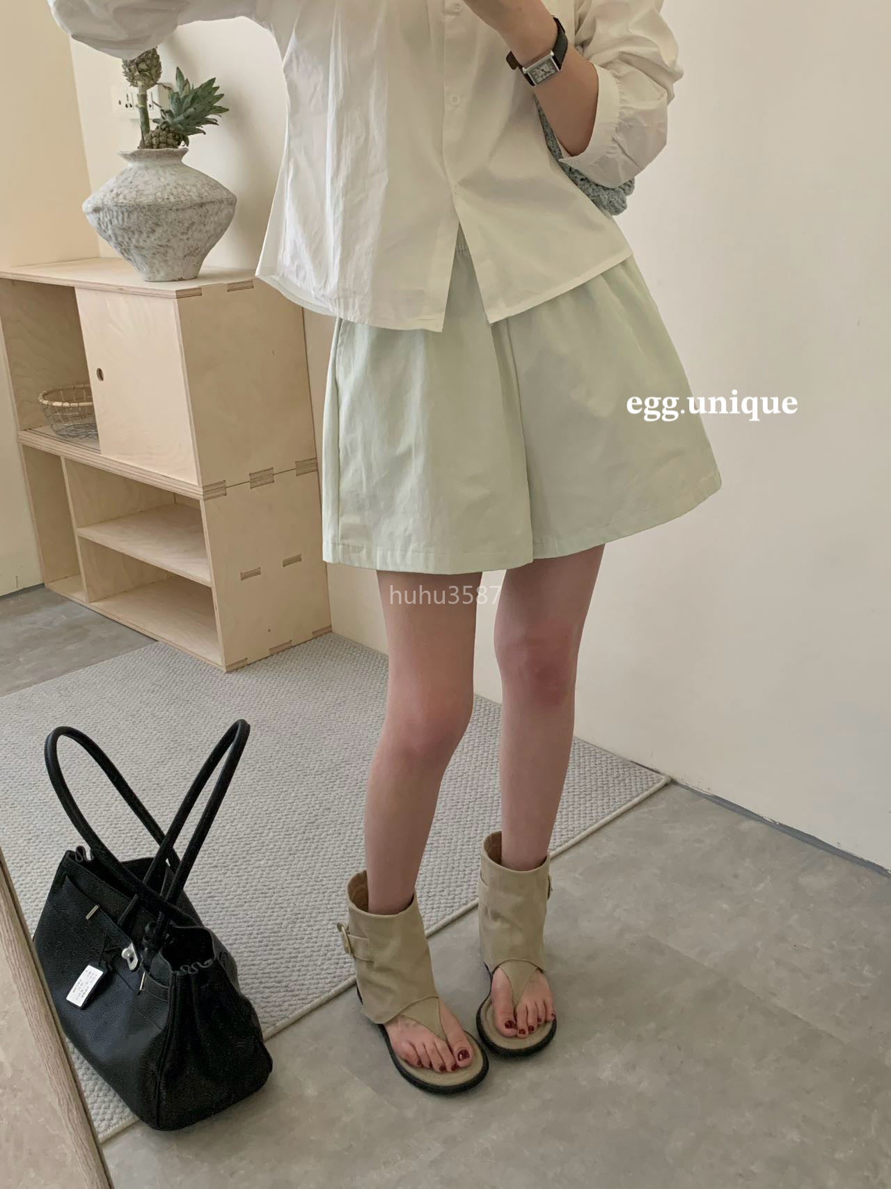 Light Sage Cotton Flare Shorts