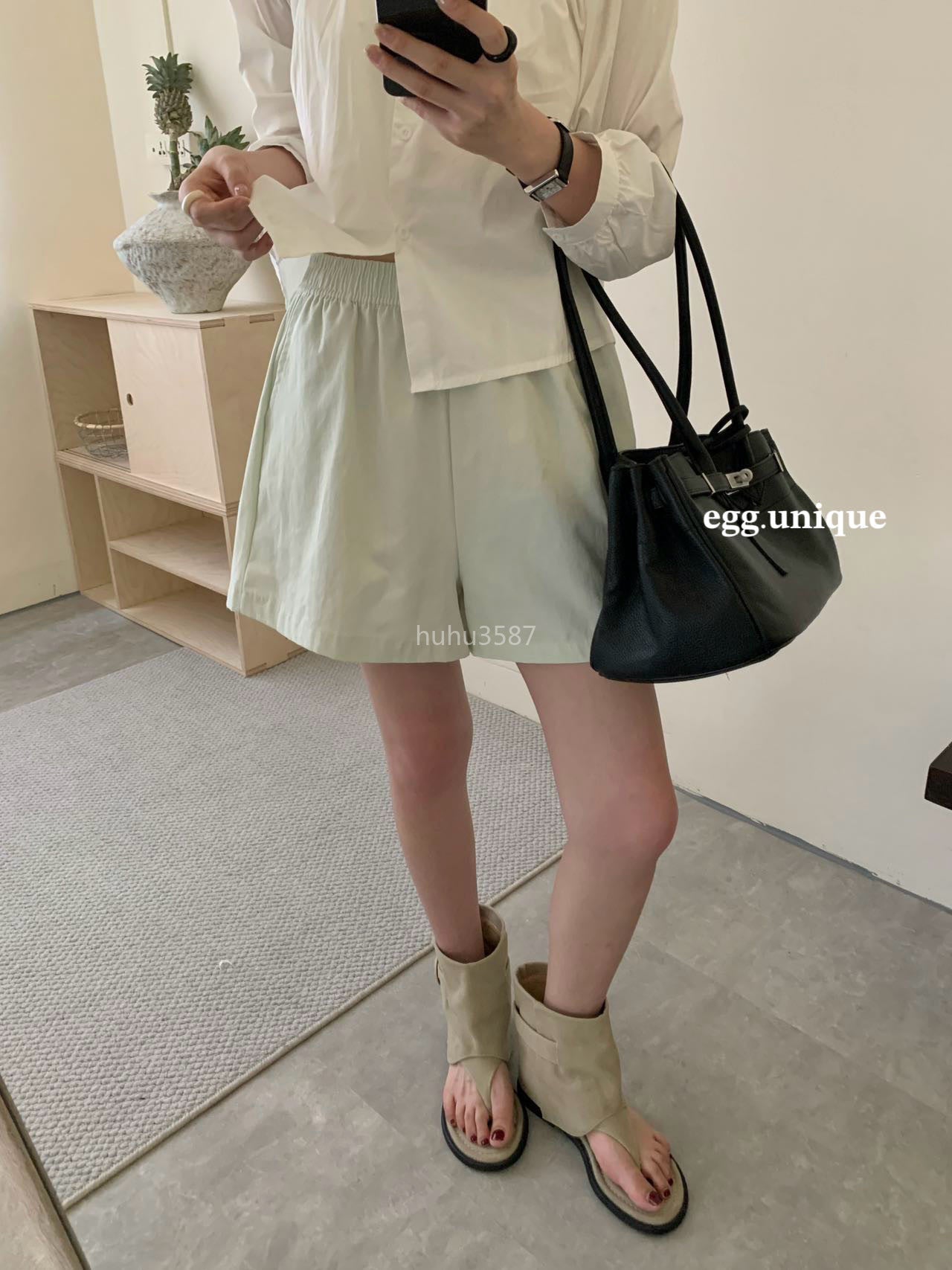 Light Sage Cotton Flare Shorts