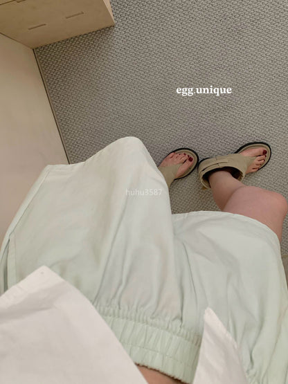 Light Sage Cotton Flare Shorts