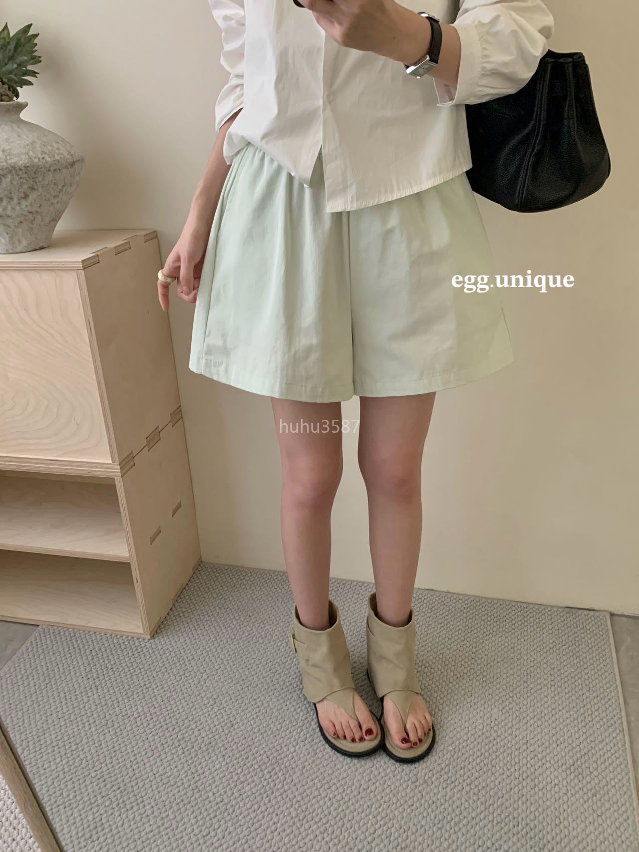 Light Sage Cotton Flare Shorts