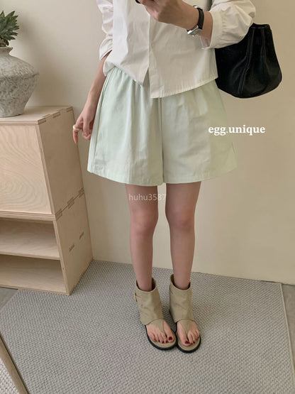 Light Sage Cotton Flare Shorts