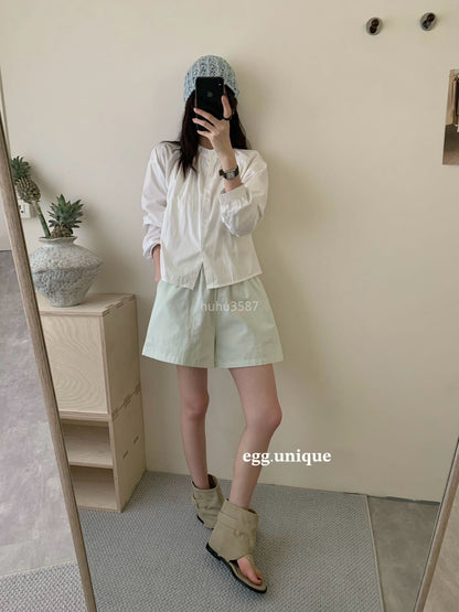 Light Sage Cotton Flare Shorts