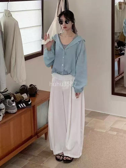 Sky Blue Sheer Hooded Lightweight Top