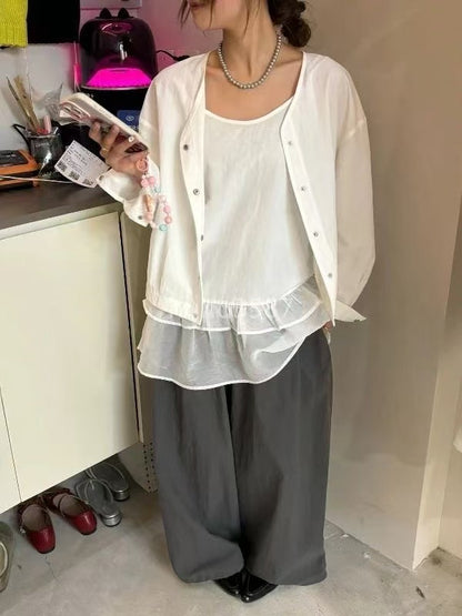 White Lightweight Jacket & Layered Cami Top Set