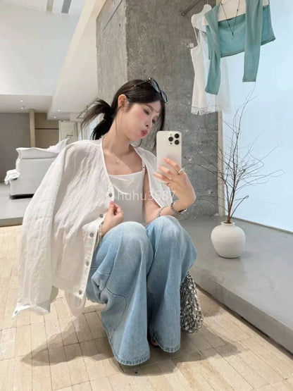 White Lightweight Jacket & Layered Cami Top Set