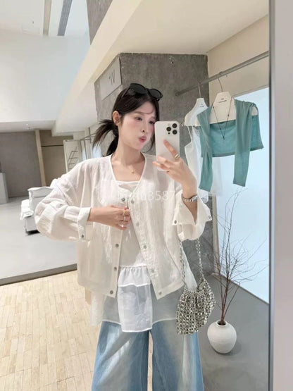 White Lightweight Jacket & Layered Cami Top Set