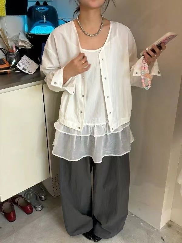 White Lightweight Jacket & Layered Cami Top Set