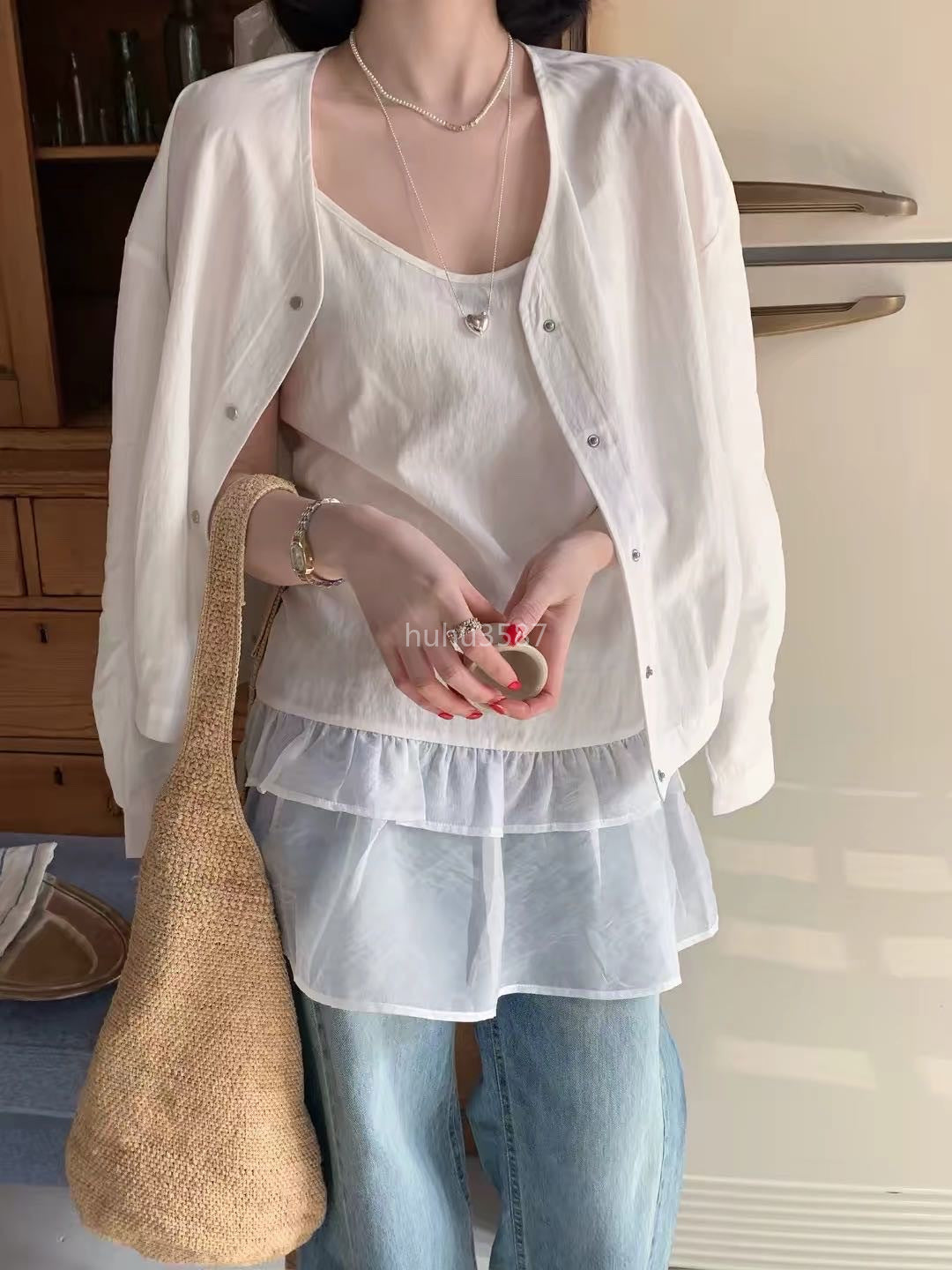 White Lightweight Jacket & Layered Cami Top Set