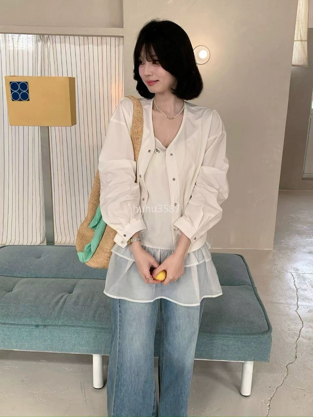 White Lightweight Jacket & Layered Cami Top Set