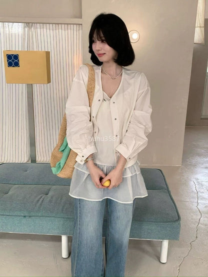 White Lightweight Jacket & Layered Cami Top Set