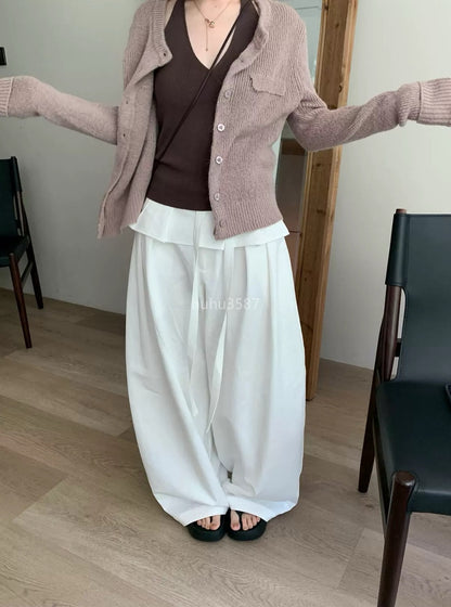 White High-Waist Wide-Leg Balloon Pants
