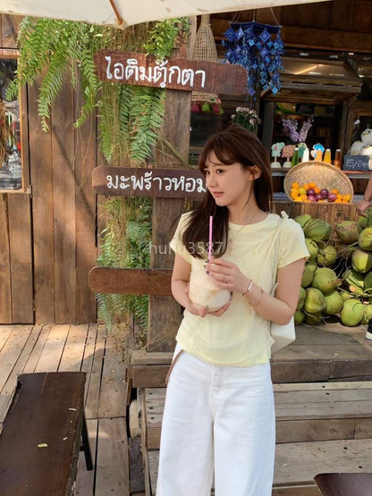 Butter Yellow Soft Cotton Short Sleeve Top