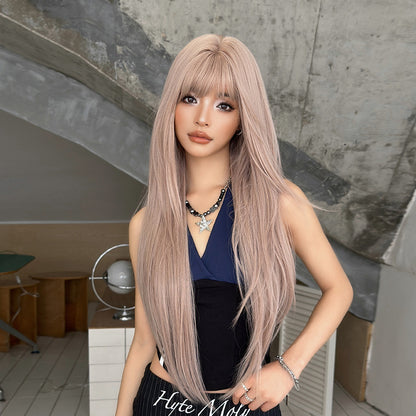 [ C-0472-2] Soft Beige Pink Long Wig with Wispy Fringe