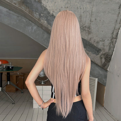 [ C-0472-2] Soft Beige Pink Long Wig with Wispy Fringe