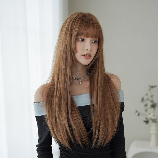 [C-0463-2] Korean Style Long Straight Wig – Caramel Brown