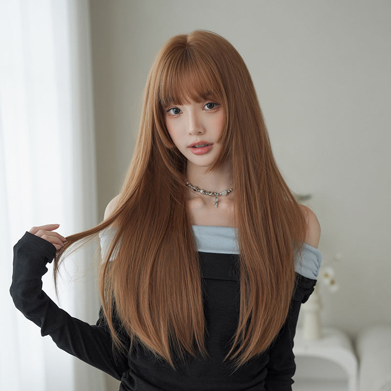 [C-0463-2] Korean Style Long Straight Wig – Caramel Brown