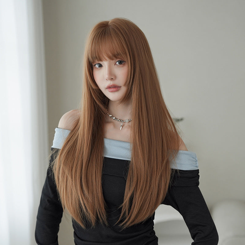 [C-0463-2] Korean Style Long Straight Wig – Caramel Brown