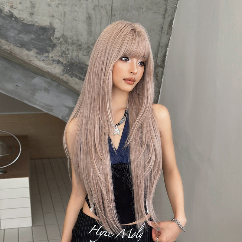 [ C-0472-2] Soft Beige Pink Long Wig with Wispy Fringe