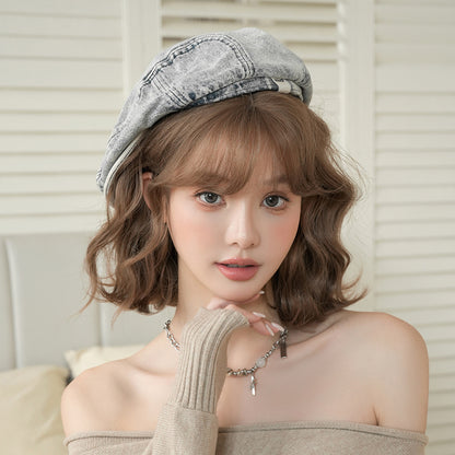 [D-152-6] Soft Ash Brown Curly Bob Wig with Wispy Fringe