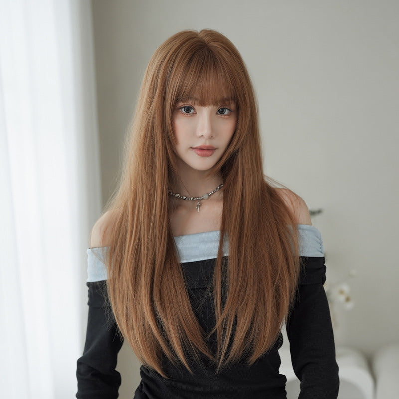 [C-0463-2] Korean Style Long Straight Wig – Caramel Brown