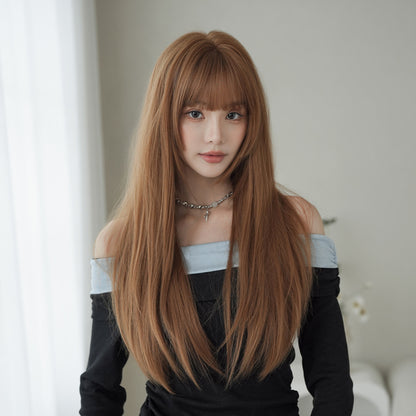 [C-0463-2] Korean Style Long Straight Wig – Caramel Brown