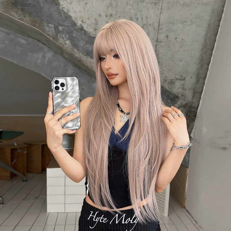 [ C-0472-2] Soft Beige Pink Long Wig with Wispy Fringe