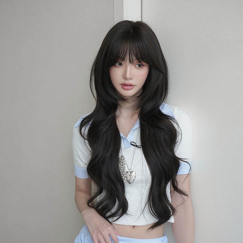 [C-0531] Korean Soft Layered Long Wavy Wig with Air Bangs