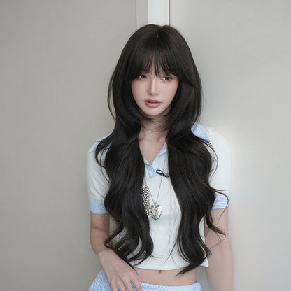 [C-0531] Korean Soft Layered Long Wavy Wig with Air Bangs