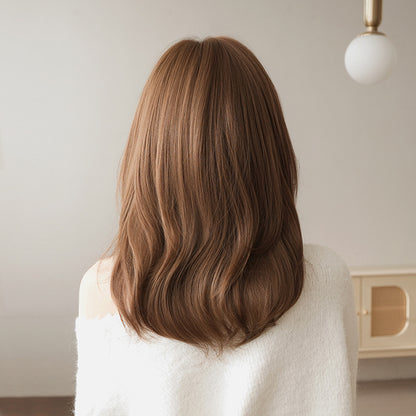 [D-182] Soft Brown Layered Bob Wig with Wispy Fringe