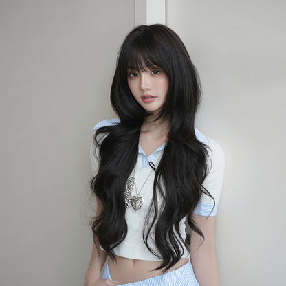 [C-0531] Korean Soft Layered Long Wavy Wig with Air Bangs