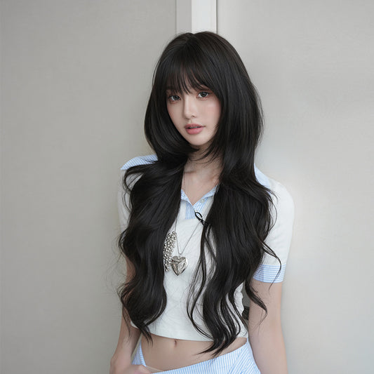 [C-0531] Korean Soft Layered Long Wavy Wig with Air Bangs
