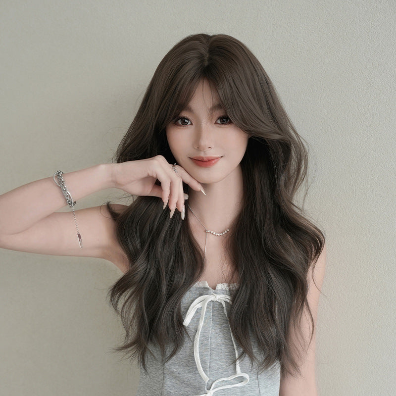[C-0512] Cool Brown 66 cm Big Wave Wig with Curtain Bangs