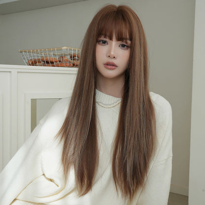 [C-0446] Warm Brown with Sandy Gold 72 cm Wig
