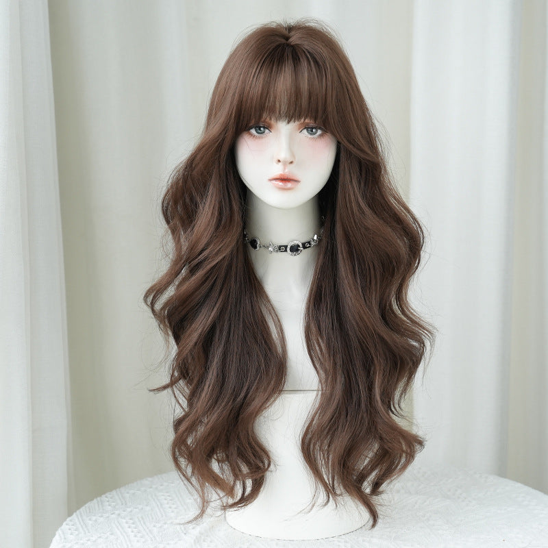 [C-0407] Vanilla Honey Brown 72 Cm Long curly wig with straight or side-swept bangs