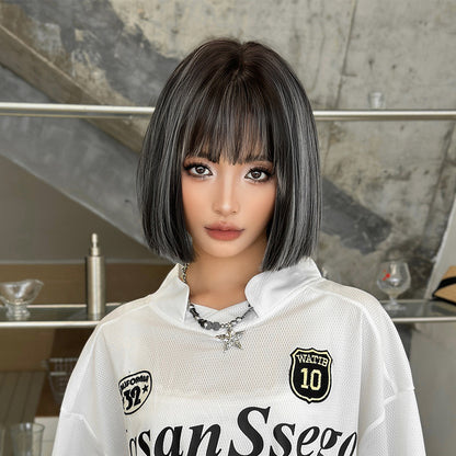 [D-175] Black and White Highlights 30 cm Wig