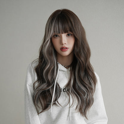 [C-0440] Coffee Brown with Milk Gray Highlights 70 cm Wig