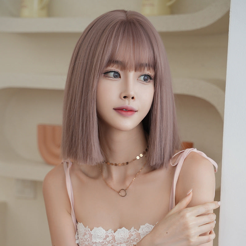 [D-156] Rose Pink Brown 34 cm Wig