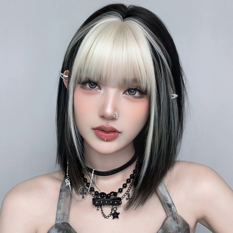 [D-157] Silver Gray and White Highlights 38 cm Wig