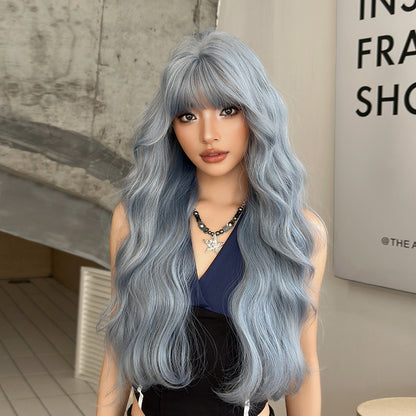 [C-0505] Glacier Blue 75 cm Long Curly Wig with Flexible Bangs