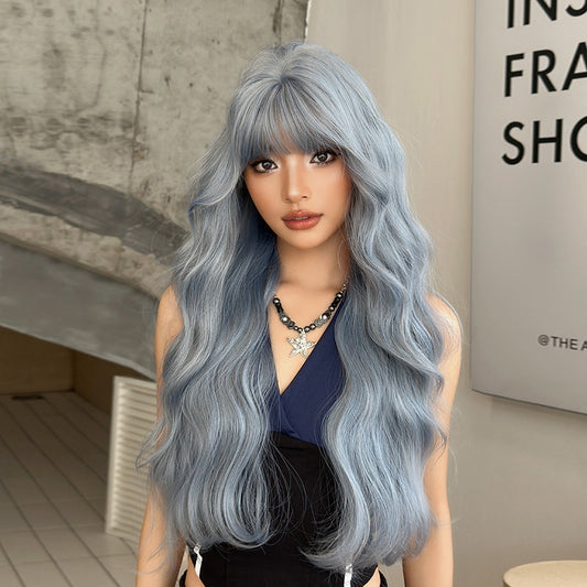 [C-0505] Glacier Blue 75 cm Long Curly Wig with Flexible Bangs